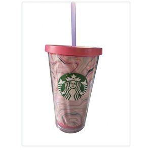 Starbucks Pink Marble Heart Swirl 16 oz Acrylic Cold Cup Grande To Go Tumbler